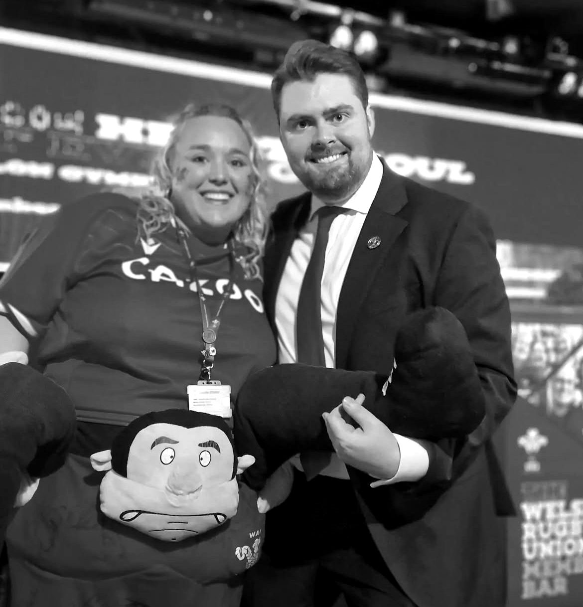 Rhys Morris with a supporter at the WRU Members Club