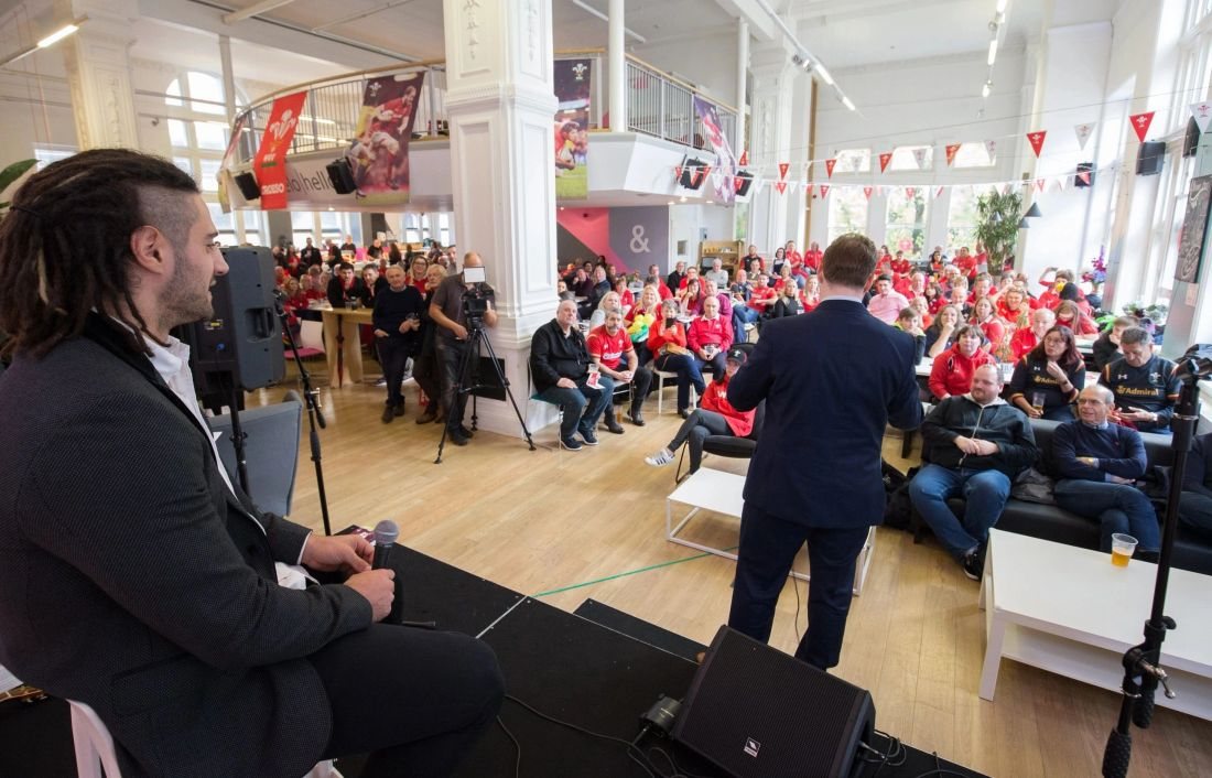 Rhys Morris hosting a full WRU Members Club matchday crowd