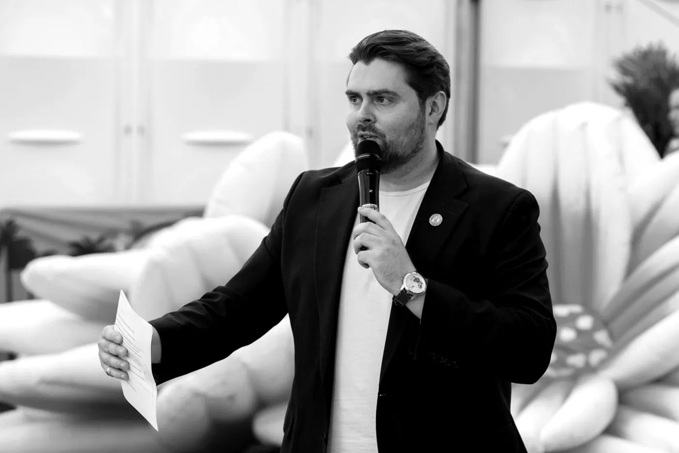 Rhys Morris hosting a corporate event